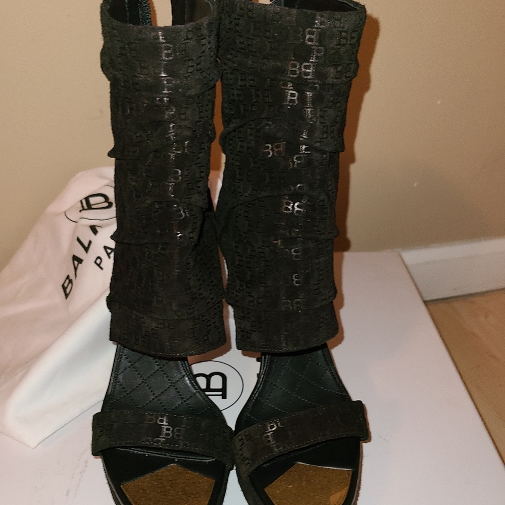 COPY - BalmainPatty Monogram Suede Platform Booties